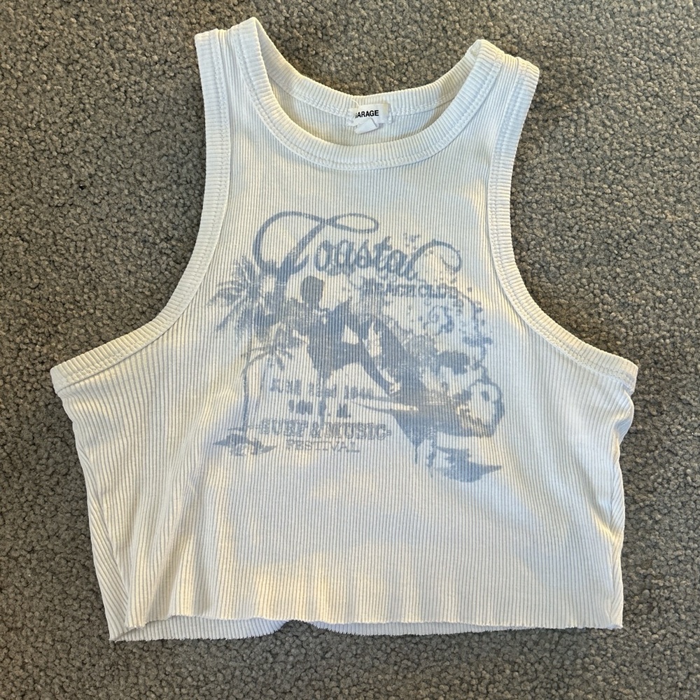 Cute white and blue Garage surf tank top